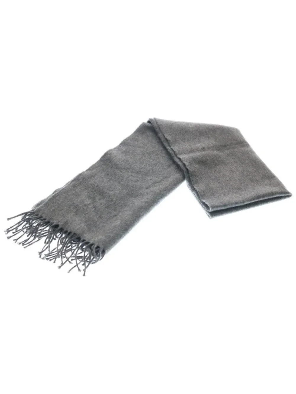 Hermes Logo Embroidery Cashmere Fringe Scarf Gray